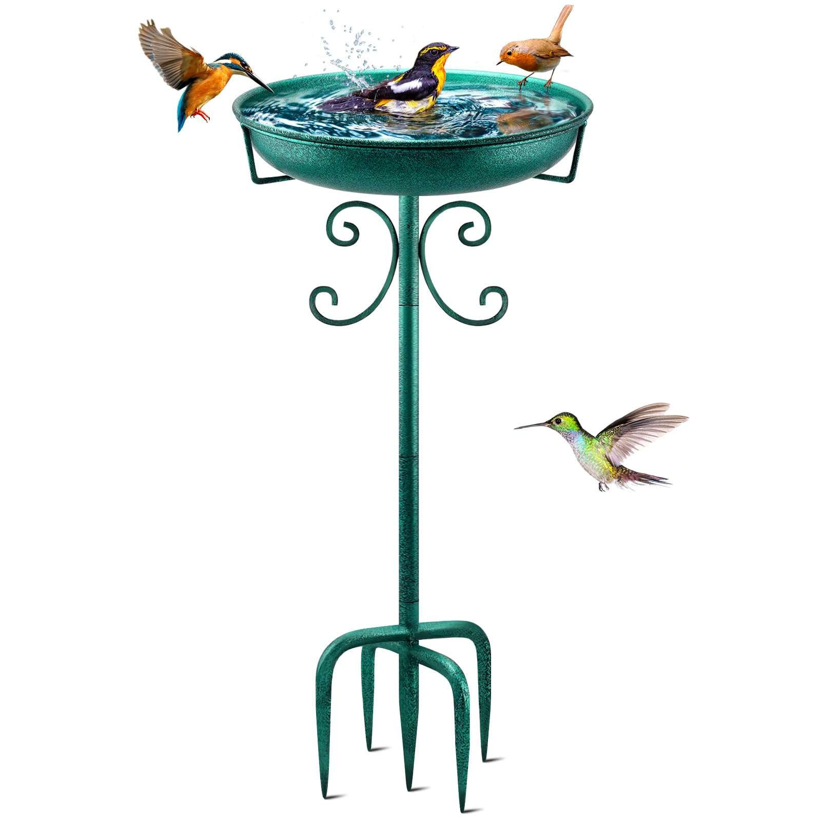 Daoeny front view green birdbath showing vintage style and garden charm
