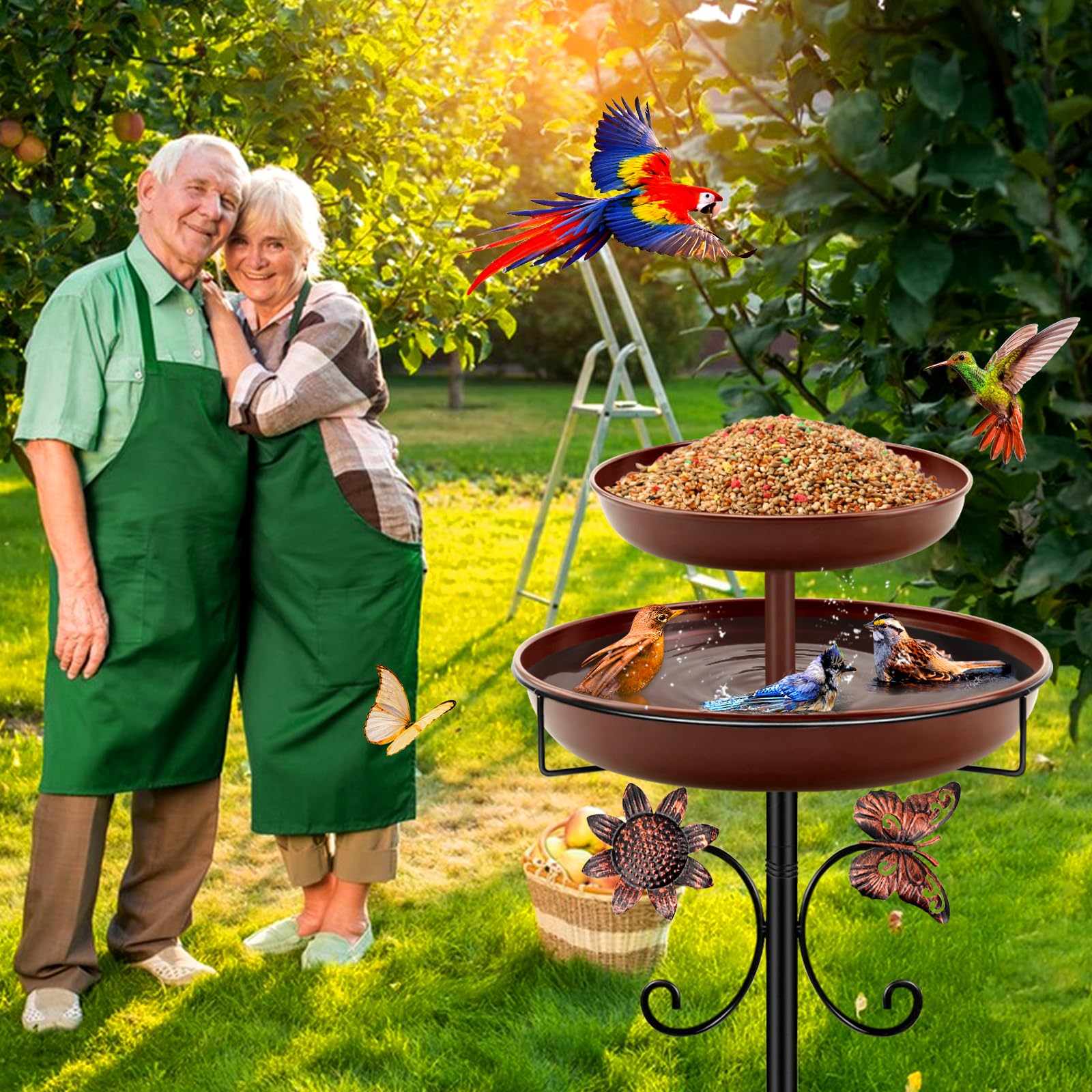 Daoeny bird bath in garden setting attracting birds and enhancing outdoor decor benefit
