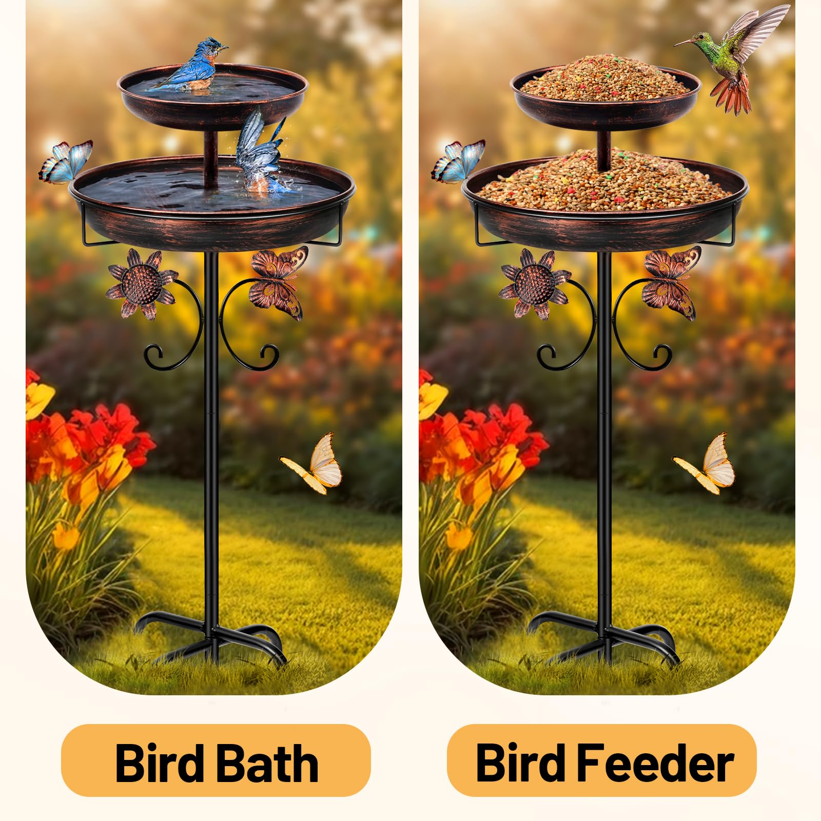 Daoeny bird bath placed in garden bed enhancing patio decor and attracting birds