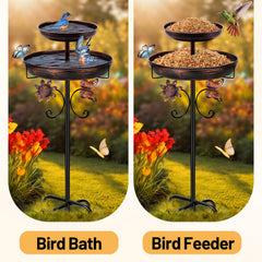 Daoeny bird bath placed in garden bed enhancing patio decor and attracting birds