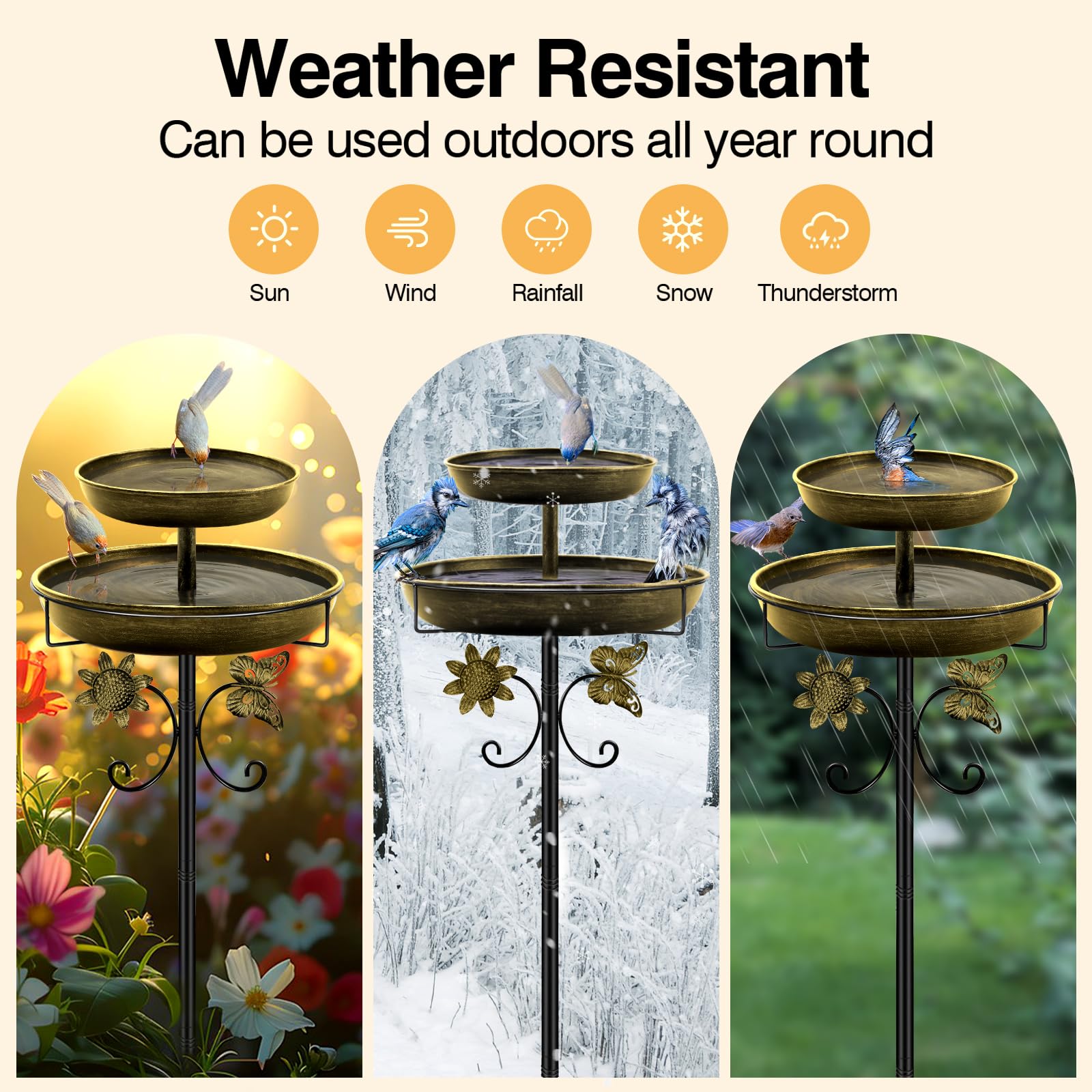 Daoeny bird bath with birds using feeder and water to enhance backyard wildlife