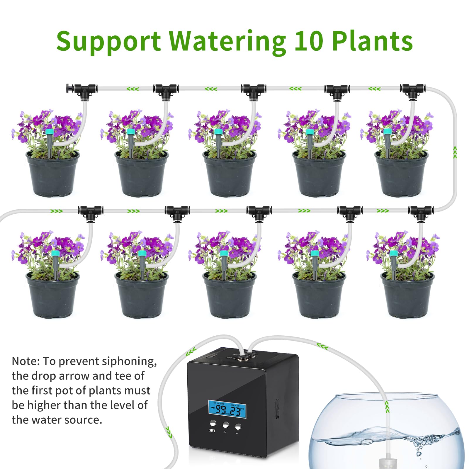 DAOTAILI adjustable dripper closeup showing controlled flow for plant health