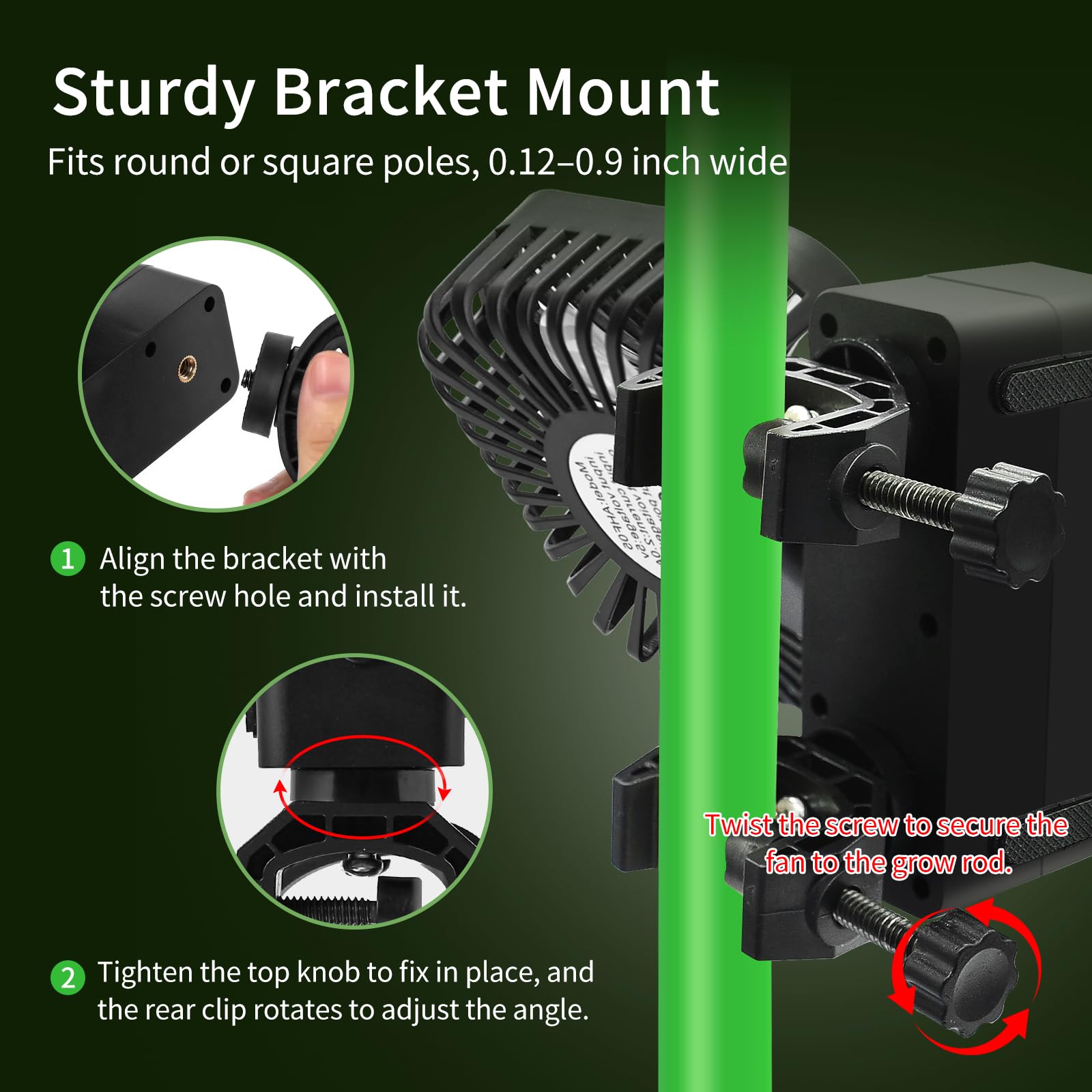 DAOTAILI clamp attached to grow tent pole providing secure placement