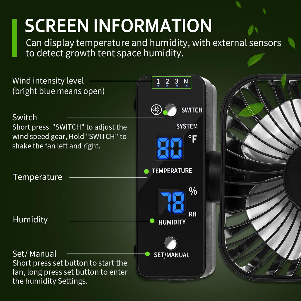 DAOTAILI fan controls showing one-button speed selection for quiet adjustable operation