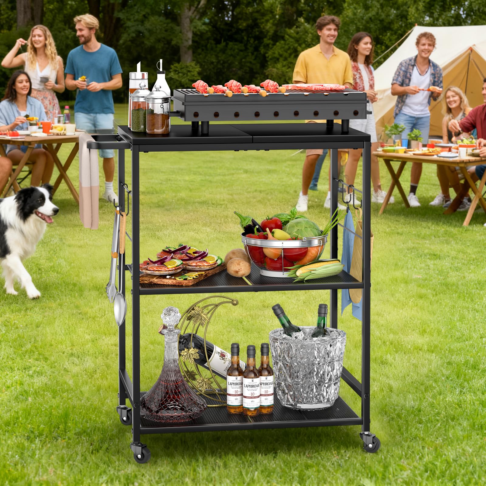 DAOUTIME cart beside chair for scale showing compact footprint benefit