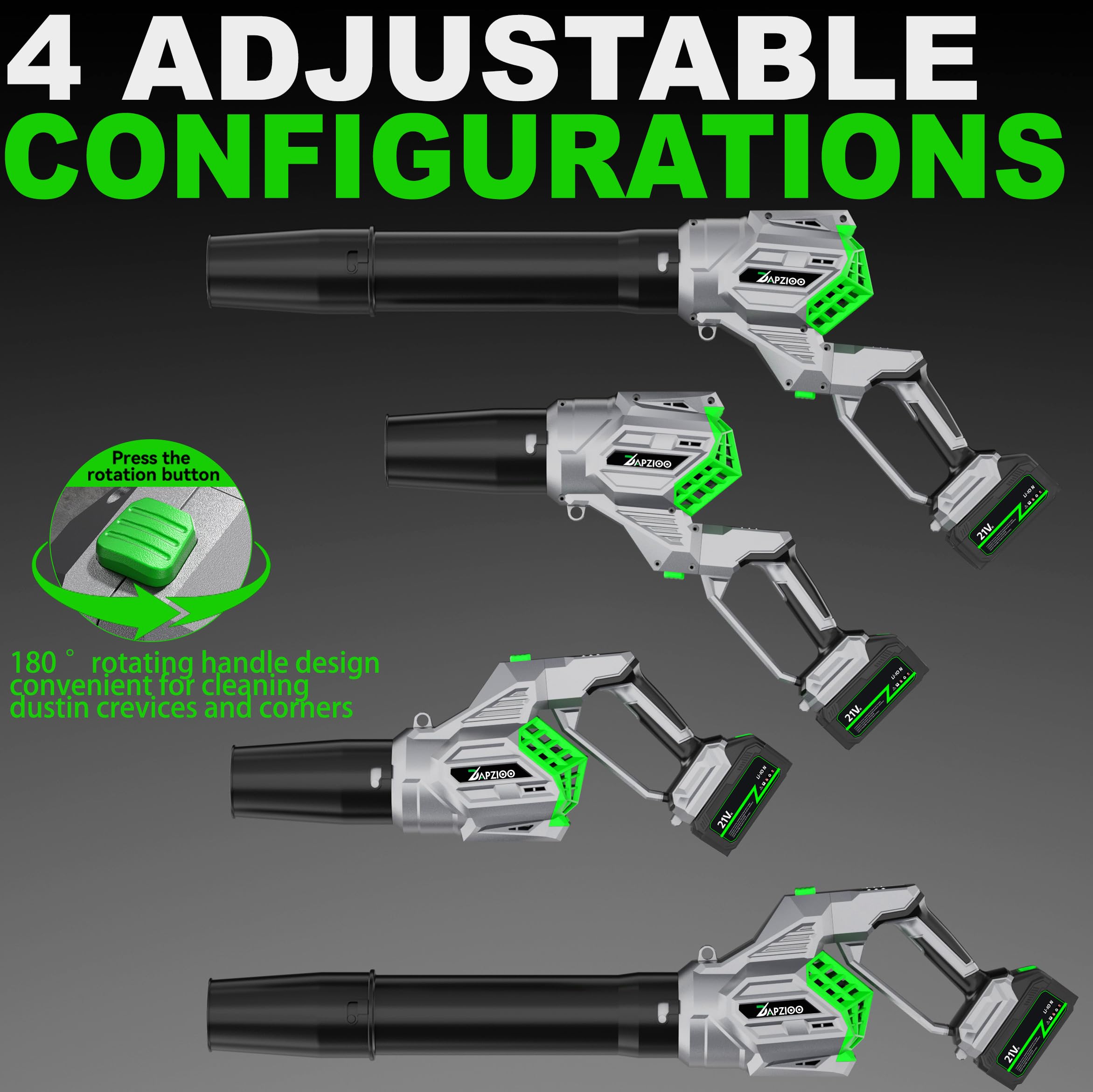 DAPZIOO two 21V 4.0Ah batteries with fast charger illustrating extended runtime