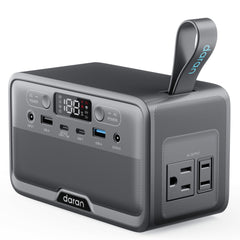 DARAN front view of portable power station showing compact form and AC outlets benefit portability