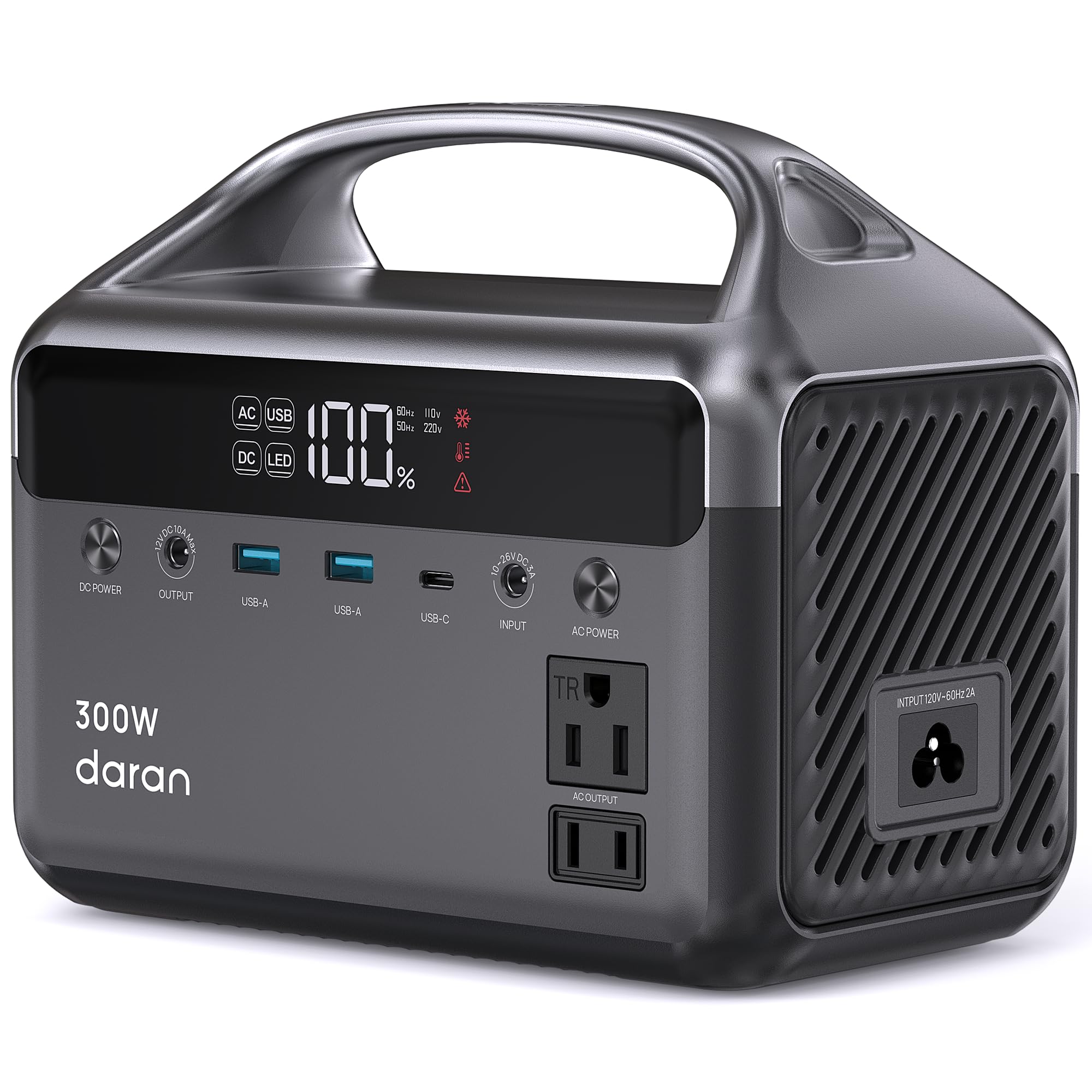 DaranEner front view showing compact power station and clear display, reliable portable power