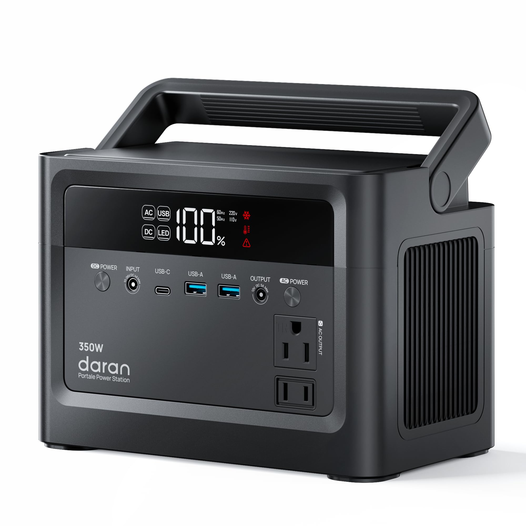 DaranEner front view showing compact design and clear controls for easy portability