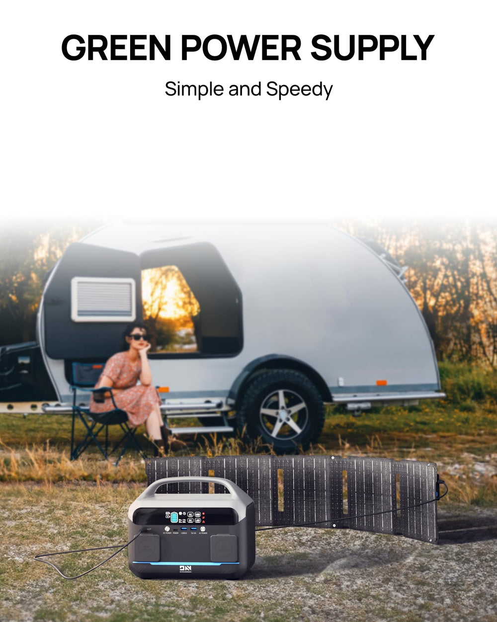 DaranEner panel powering a laptop at campsite demonstrating dependable outdoor power