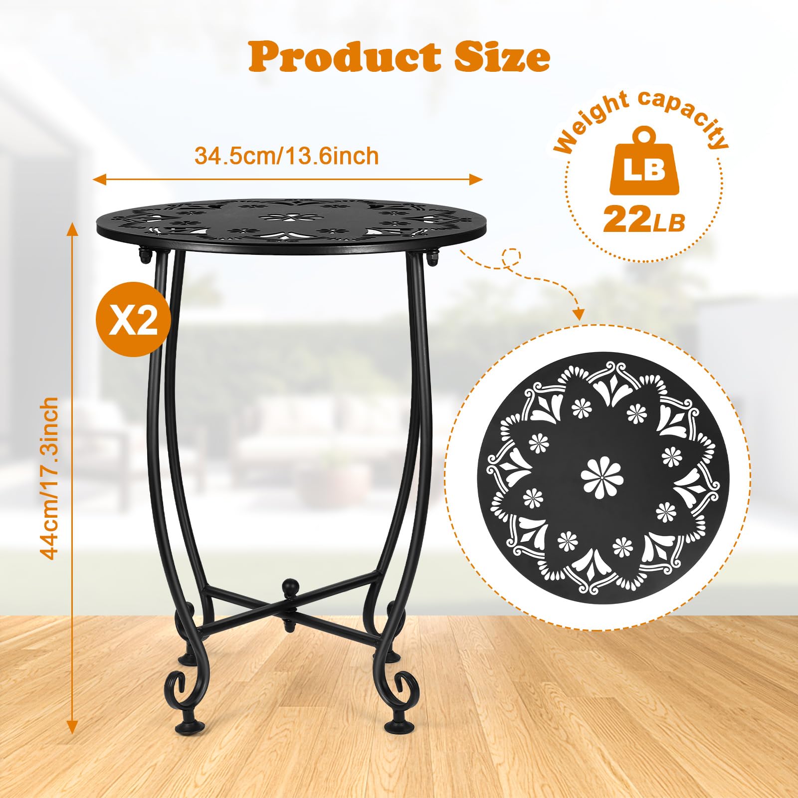 DARCKLE paired side tables on a balcony illustrating outdoor styling and usability