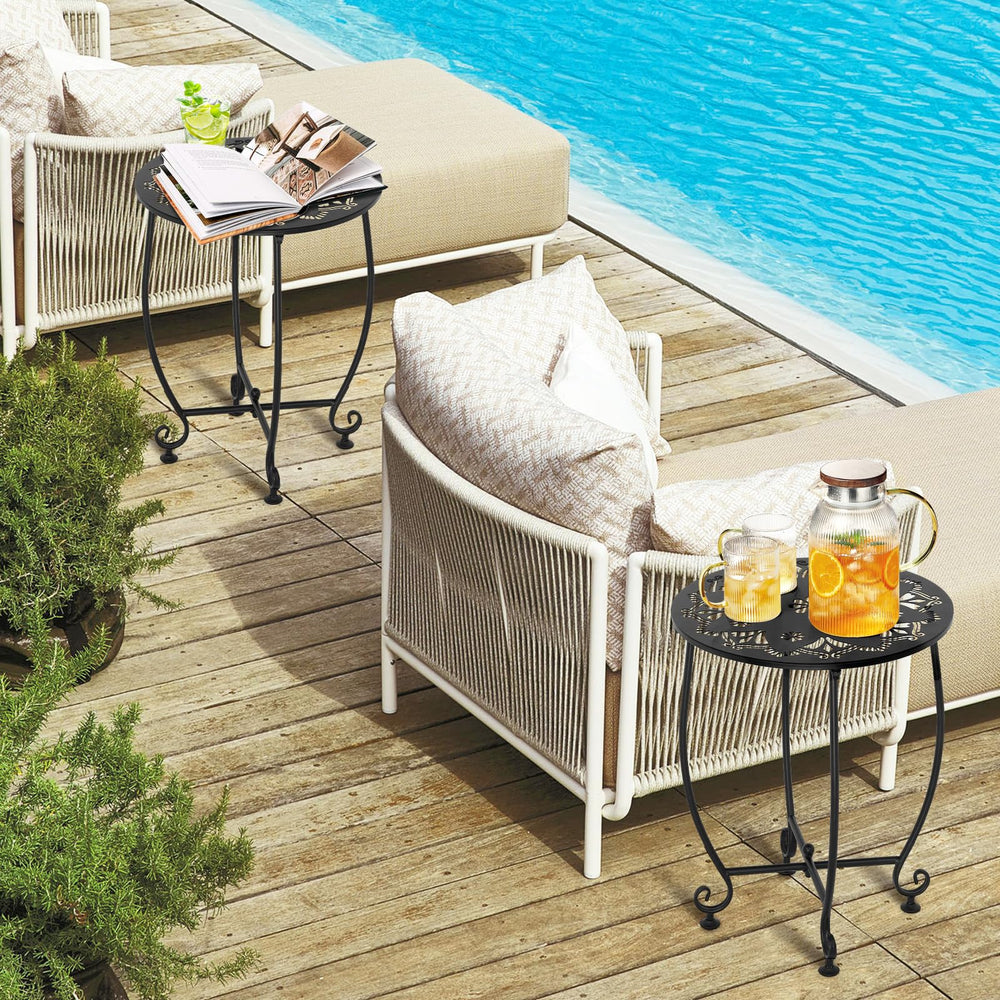 DARCKLE side table beside a lounge chair to demonstrate 17-inch scale