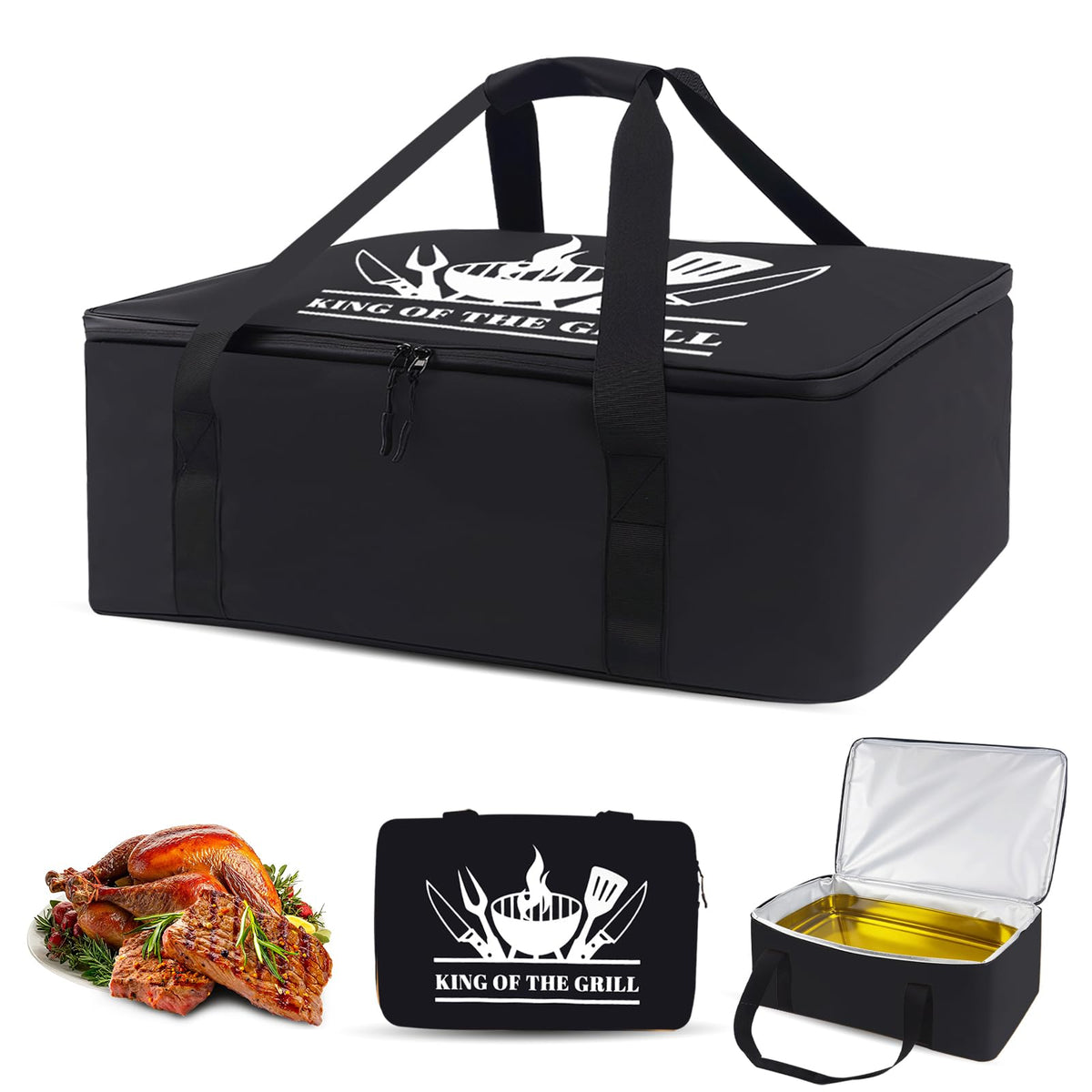 dark swan front view showing insulated resting bag and practical design benefit