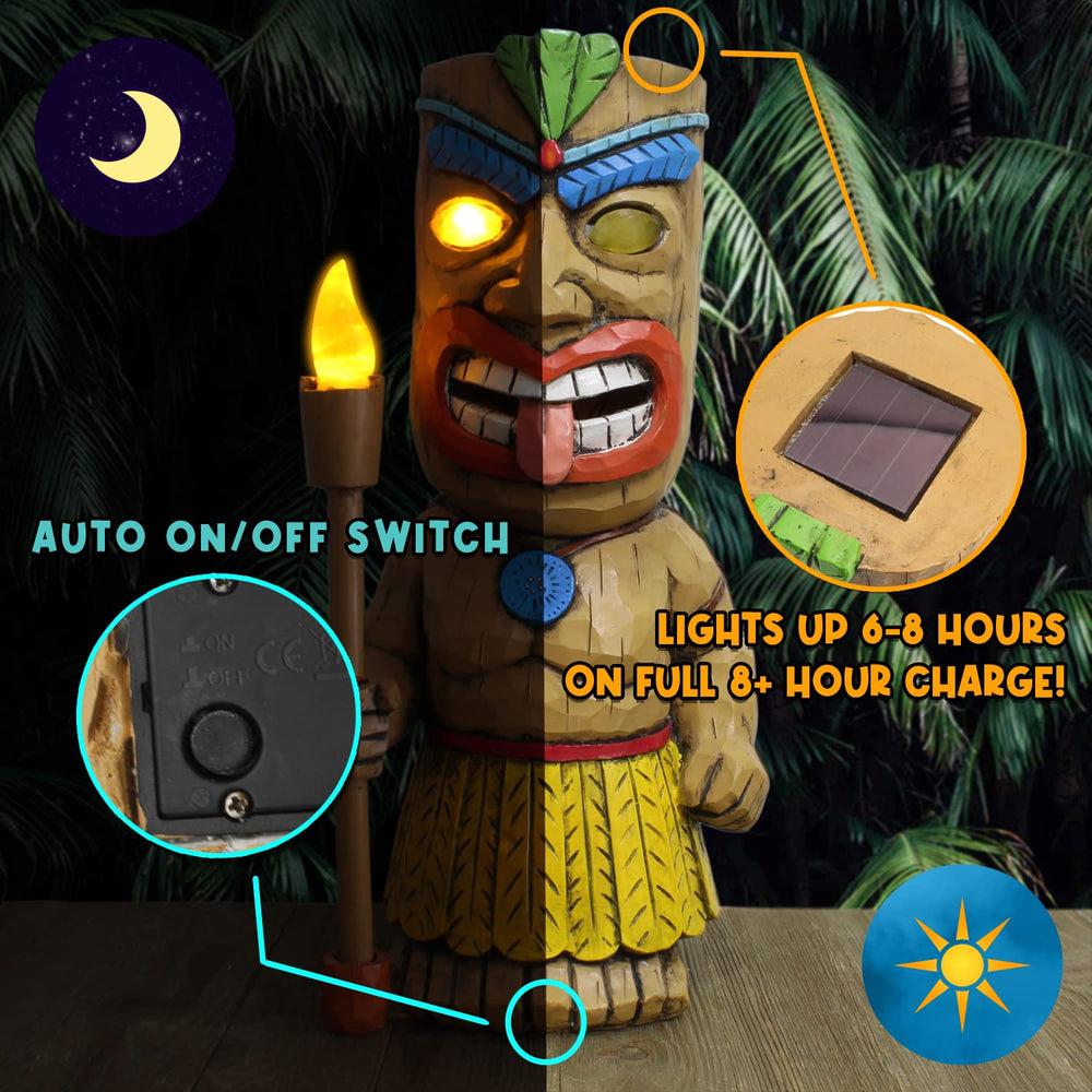 Darware tiki trio placed in garden bed adding warm decorative lighting