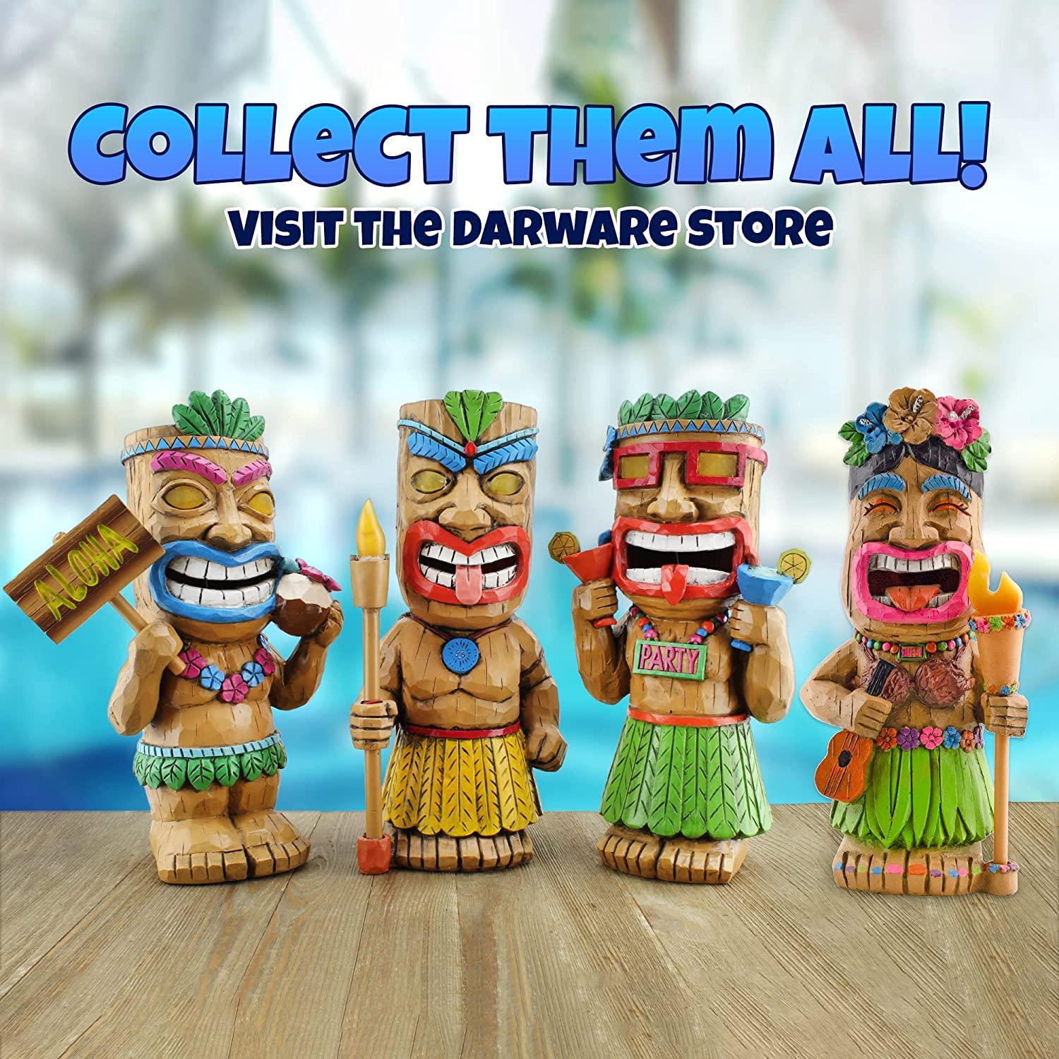 Darware tiki set styled at a luau party enhancing festive atmosphere