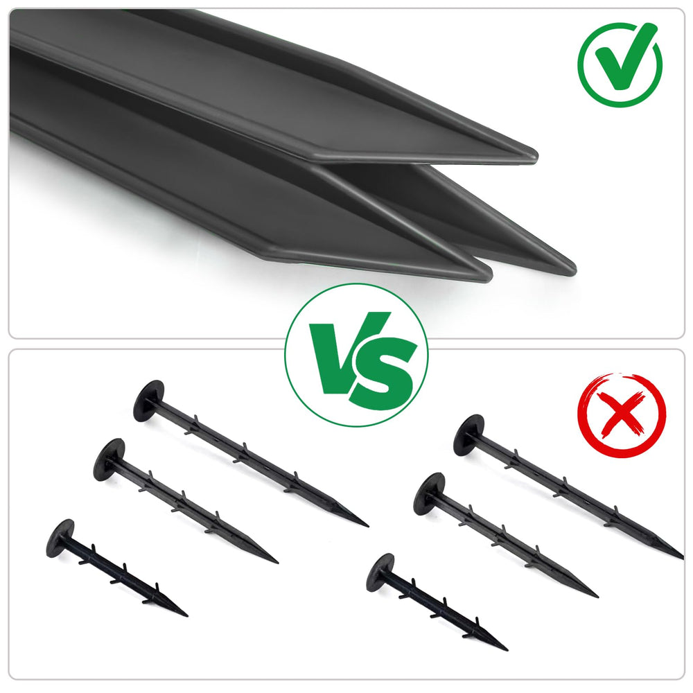 DasTior stakes next to ruler showing 10-inch length for deep hold