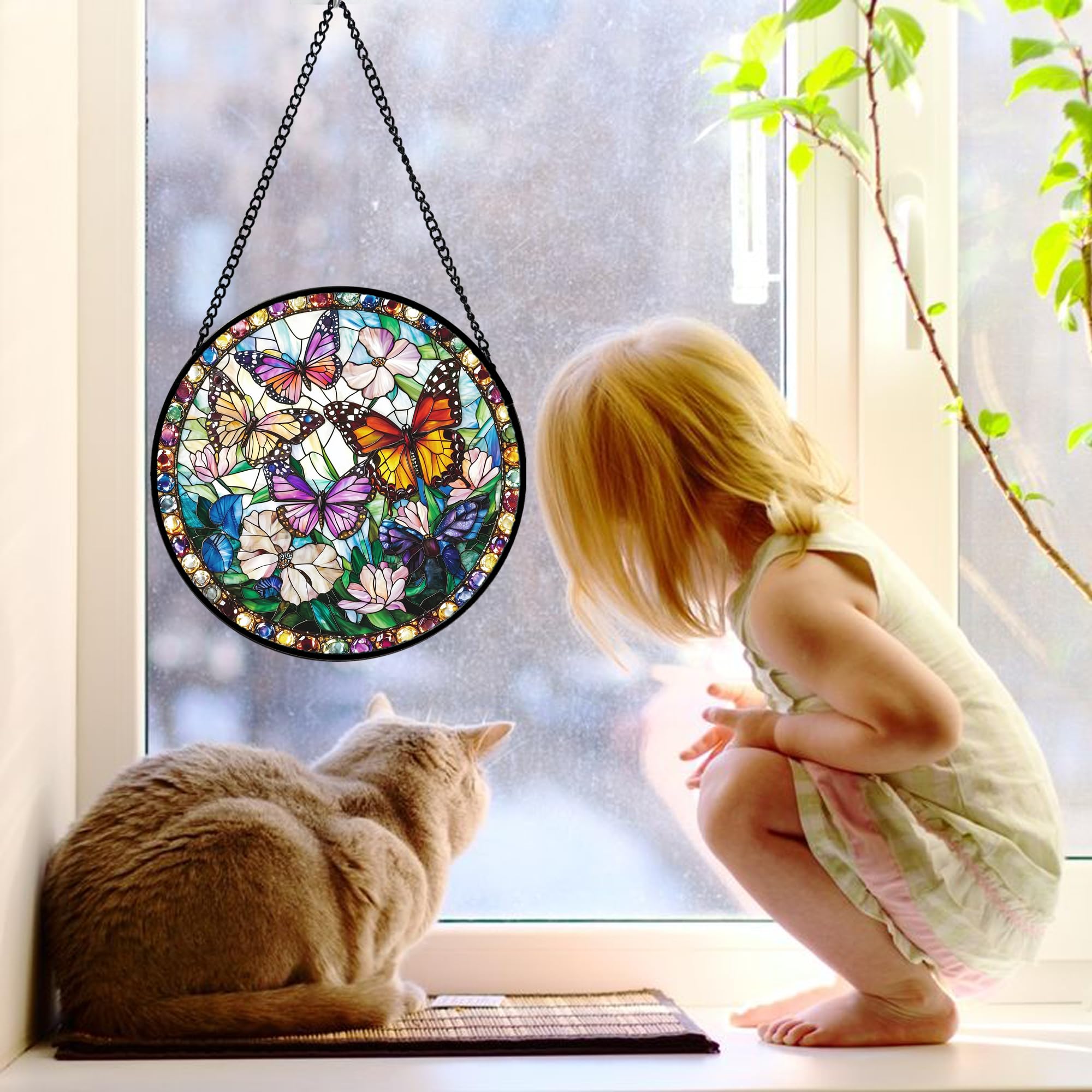 DASTOLL butterfly hanging in sunlit window creating colorful atmosphere