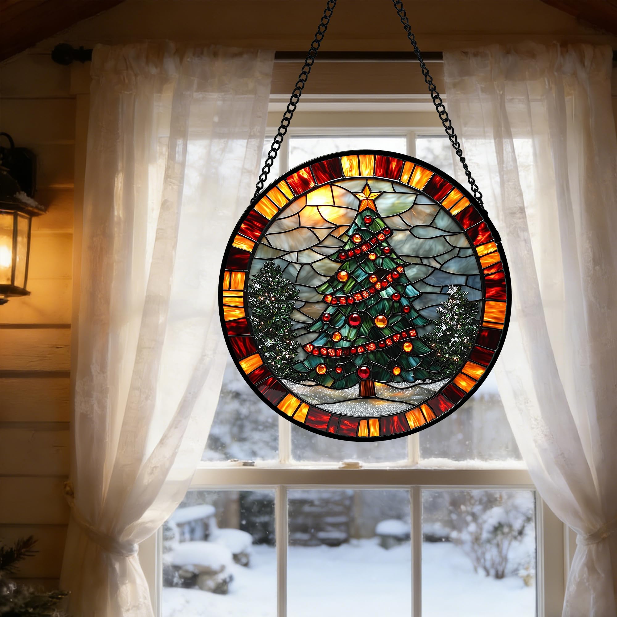 DASTOLL hanging on a glass door presenting holiday charm and entryway appeal