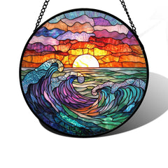 DASTOLL front view of stained glass suncatcher showing vibrant colors and shape benefit decor