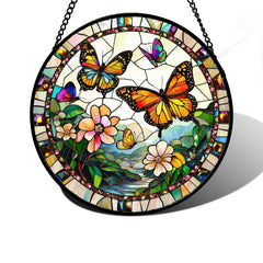 DASTOLL front view window hanging showing butterflies and vibrant light