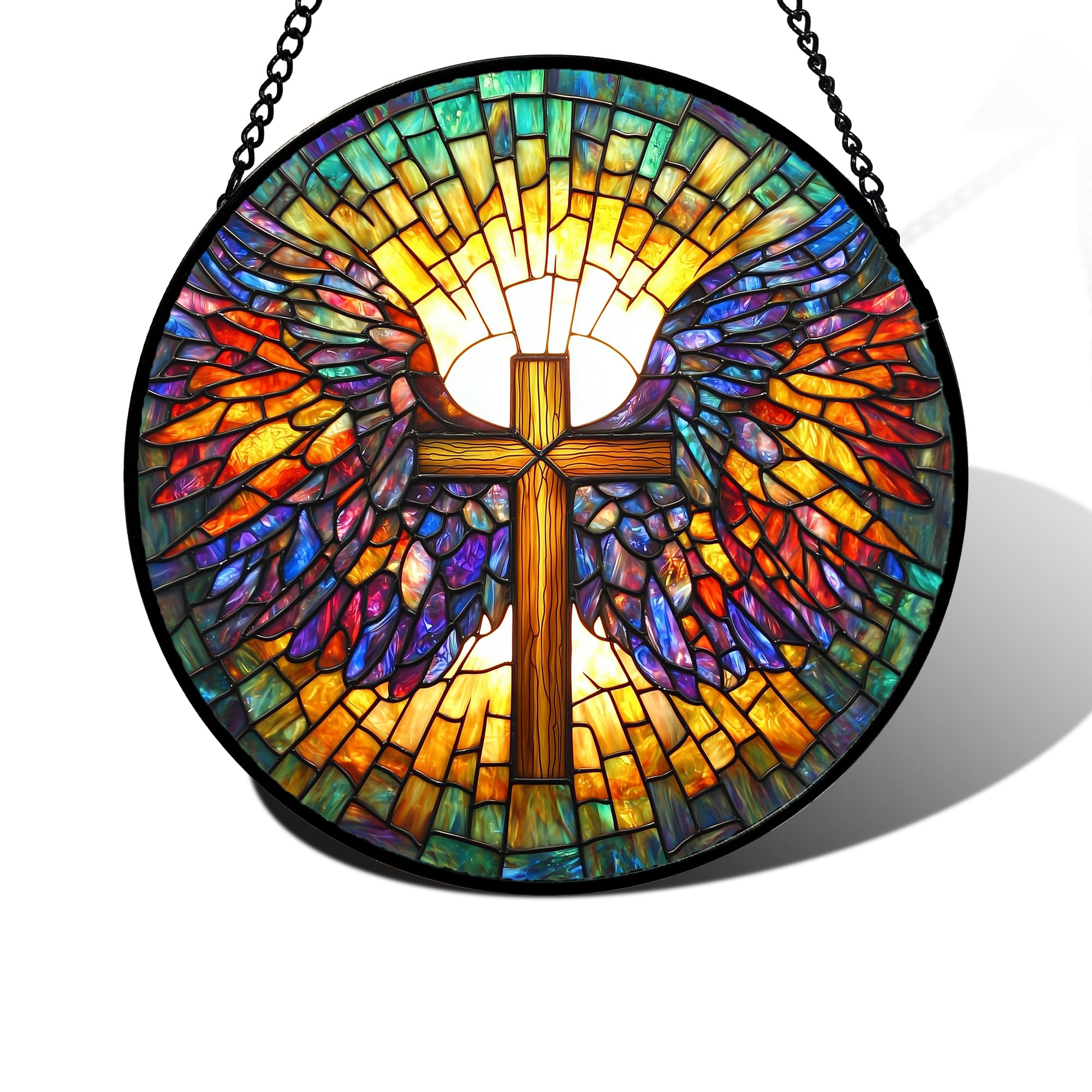 DASTOLL front view of Jesus cross wings suncatcher brightening window