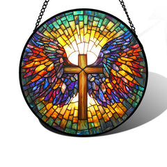DASTOLL front view of Jesus cross wings suncatcher brightening window