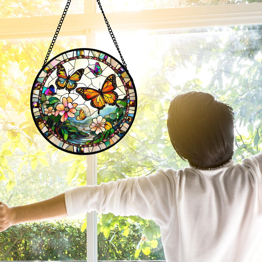 DASTOLL displayed in sunlit window casting colorful reflections indoors