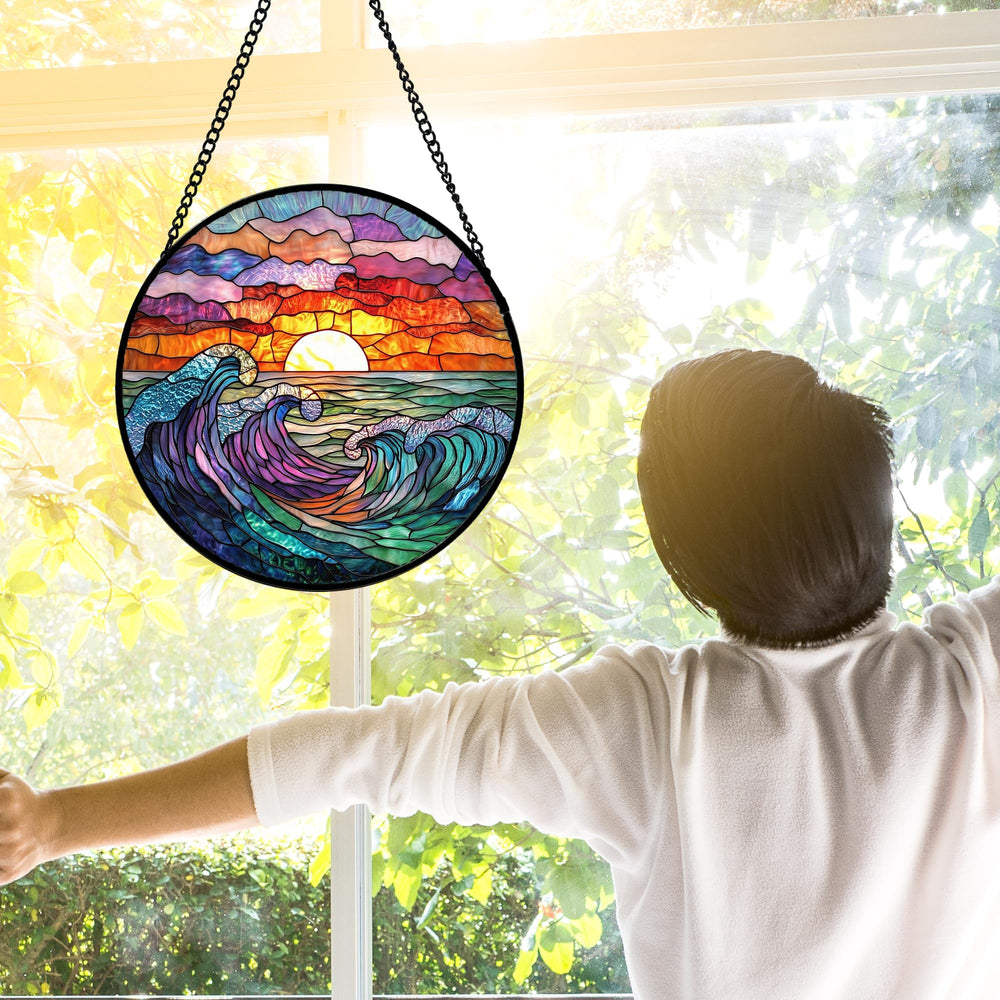DASTOLL suncatcher in window with sunlight creating colorful room accents