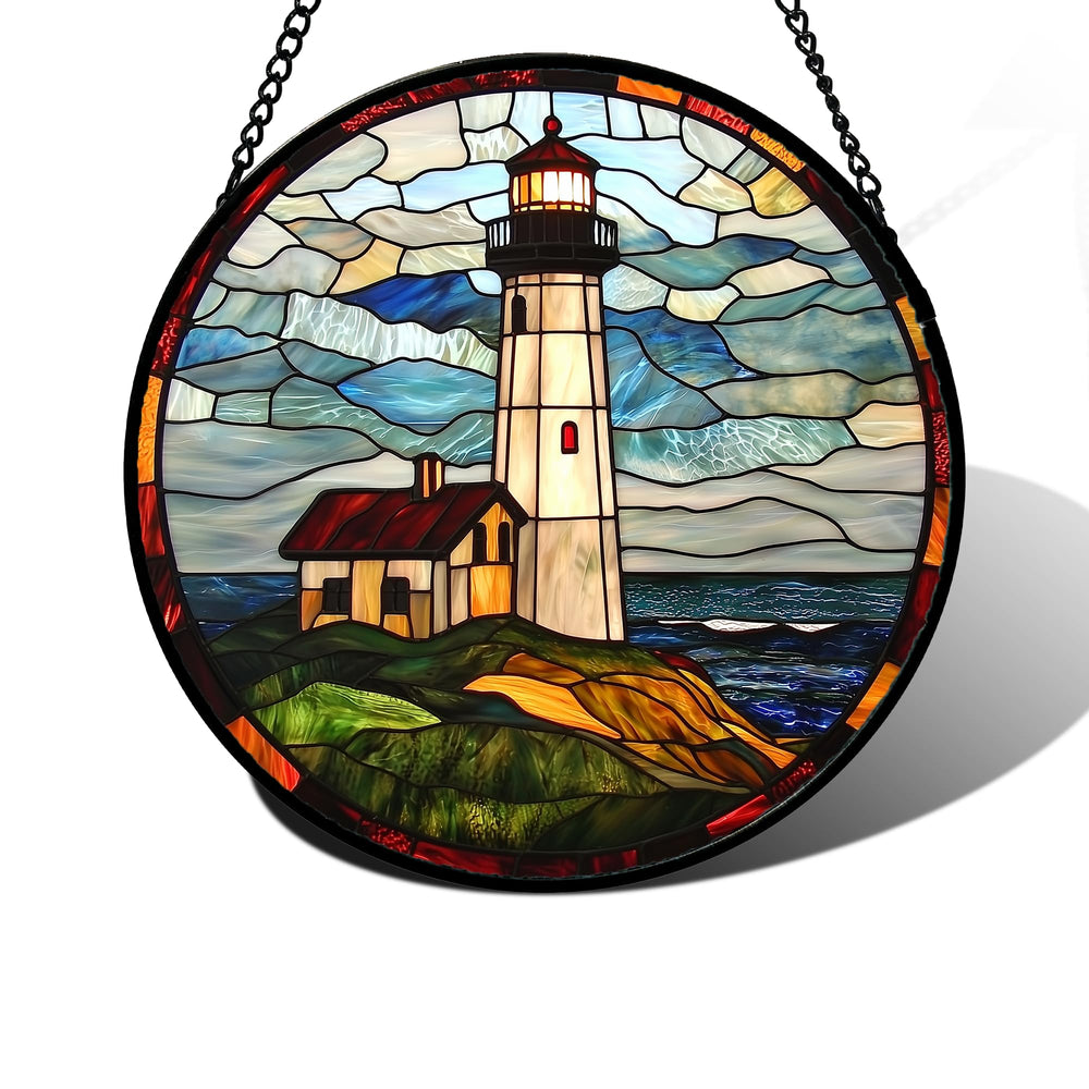 DASTOLL front view of ocean lighthouse suncatcher showing vibrant colors and shape