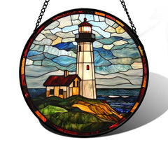 DASTOLL front view of ocean lighthouse suncatcher showing vibrant colors and shape