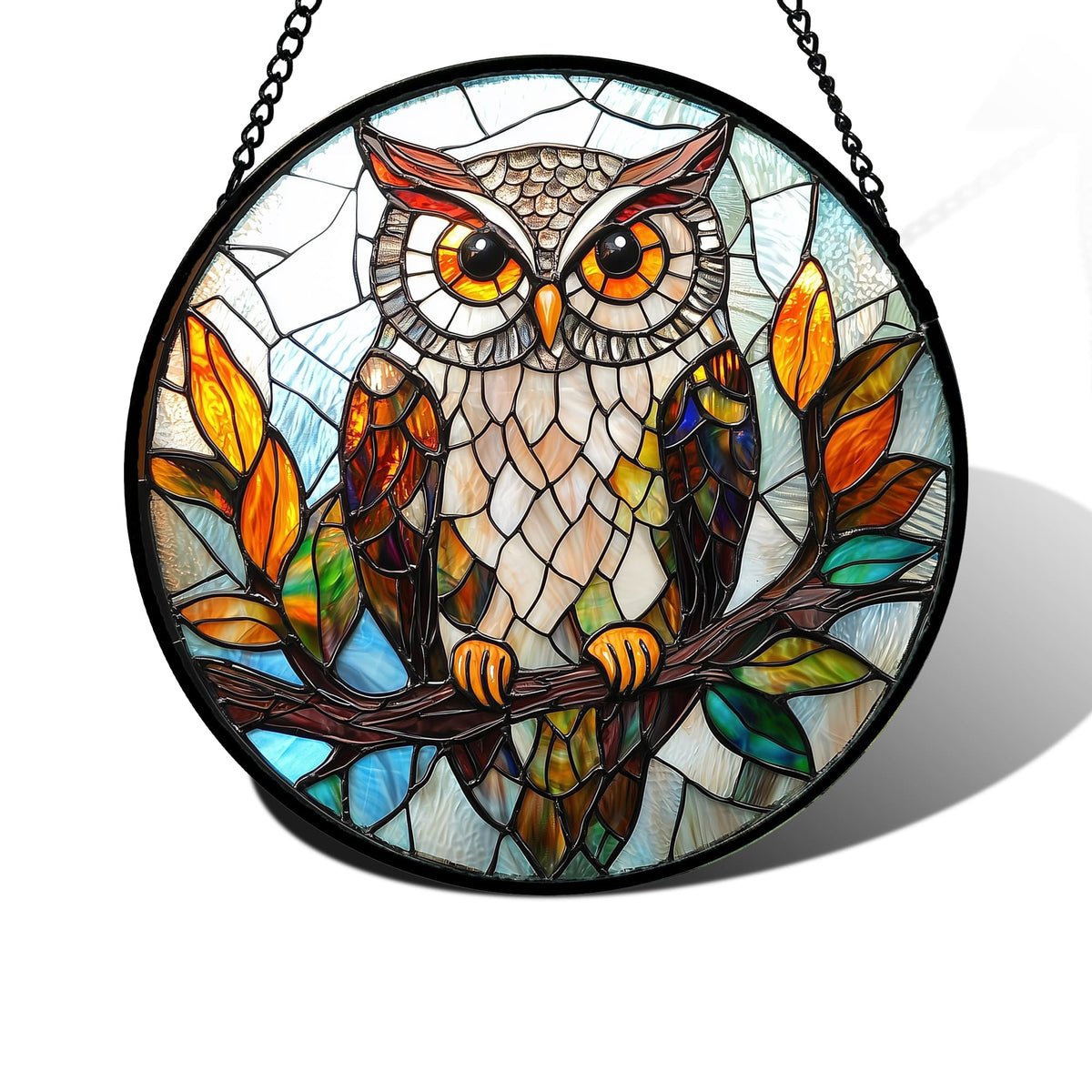 DASTOLL front view showing owl suncatcher enhancing window light