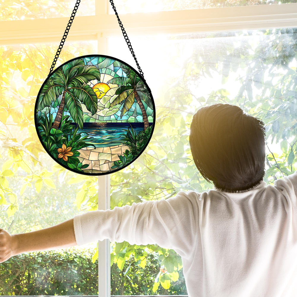 DASTOLL suncatcher in window sunlight creating colorful reflections indoors