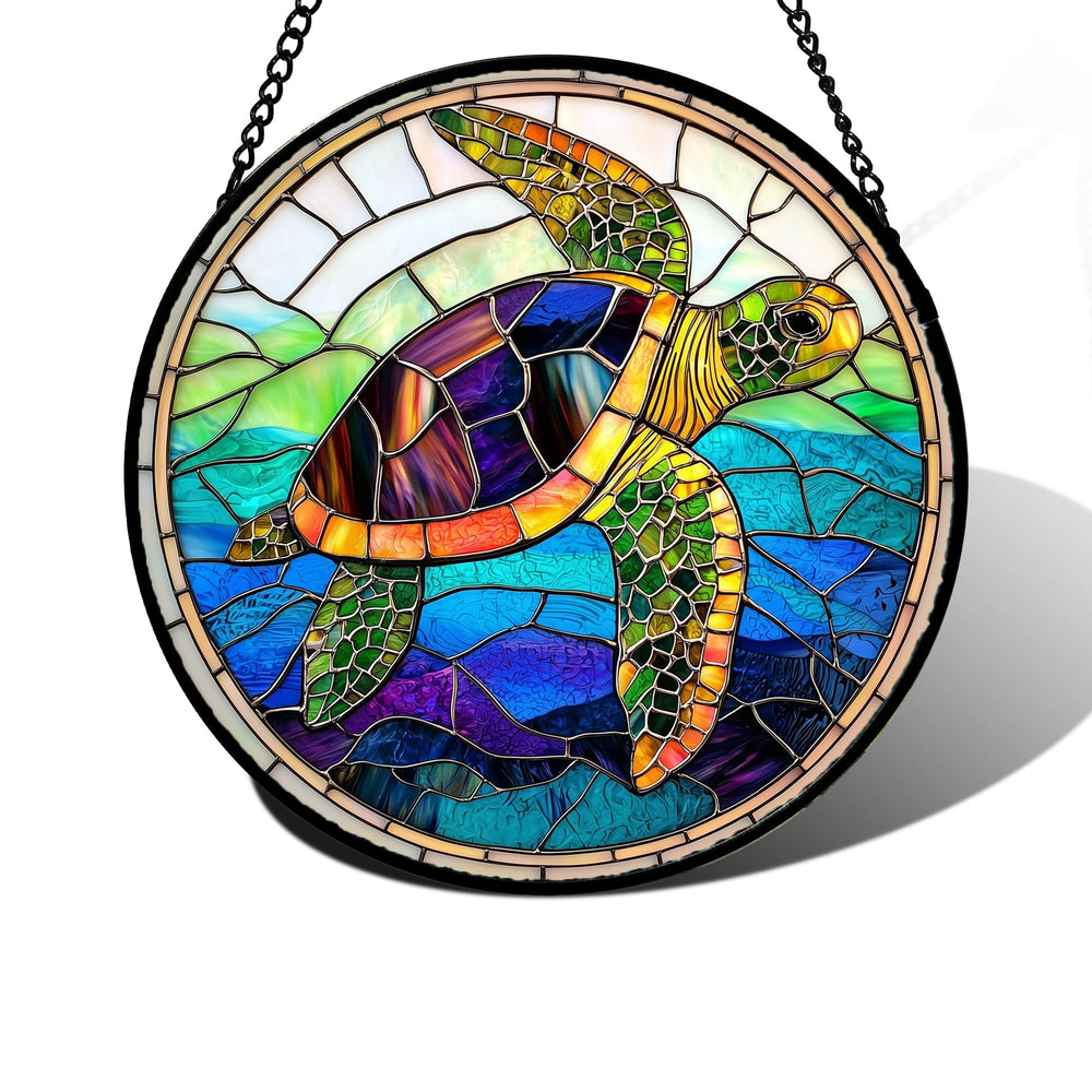 DASTOLL turtle front view showing colorful stained glass and shape benefit bright decor