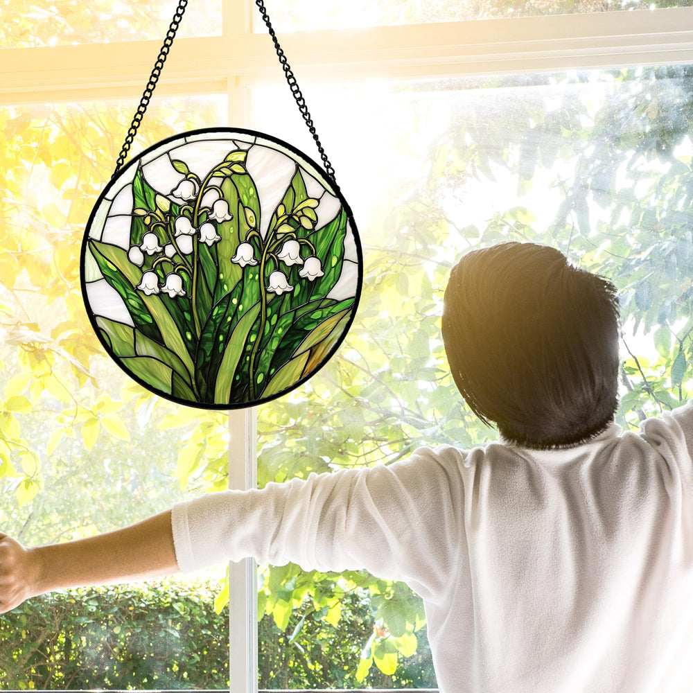 DASTOLL suncatcher installed in kitchen window creating colorful light