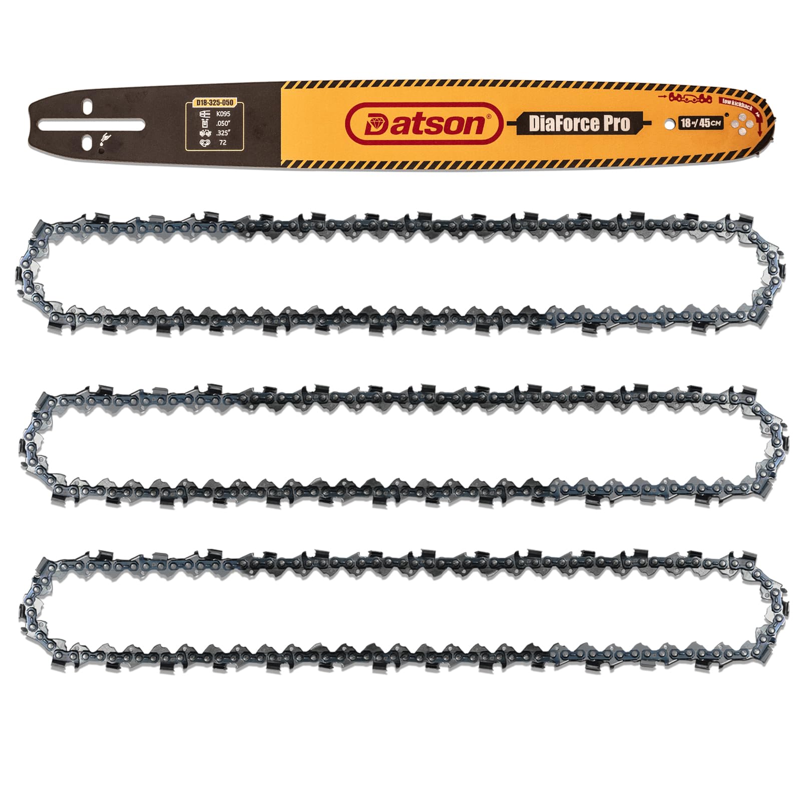 DatsenAAA front view of 18-inch bar and chain showing fit and durability