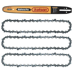 DatsenAAA front packaging showing 16-inch bar and extra chains, clear fit information