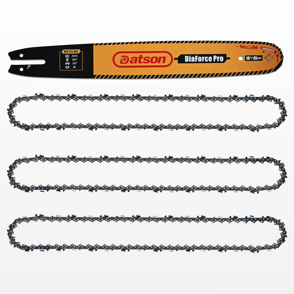 DatsenAAA front packaging showing 18-inch bar and three chains for quick identification and convenience