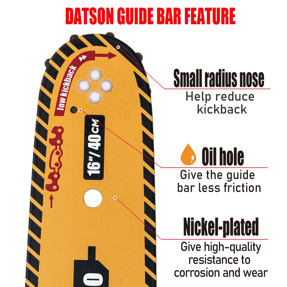 DatsenAAA chain installed on EGO CS1604 demonstrating correct fit and ready-to-use