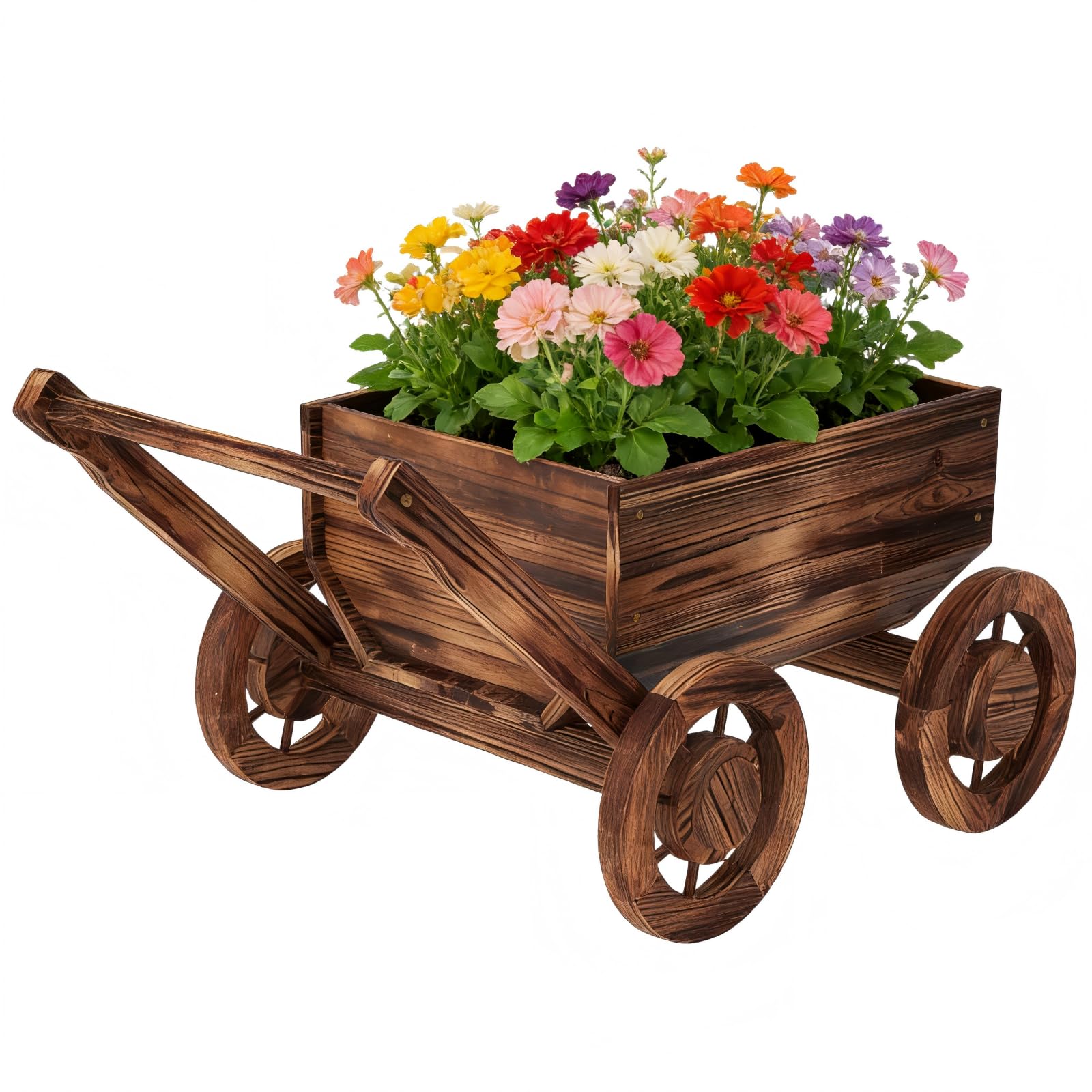 Dawnyard front view wagon planter showing rustic charm and display benefit