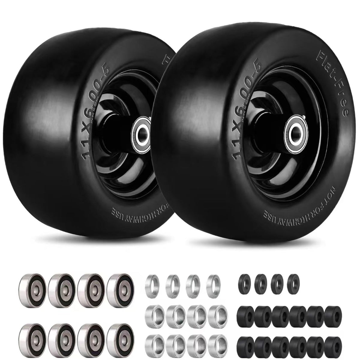 Dawpew front view of two preassembled wheels showing ready-to-install benefit