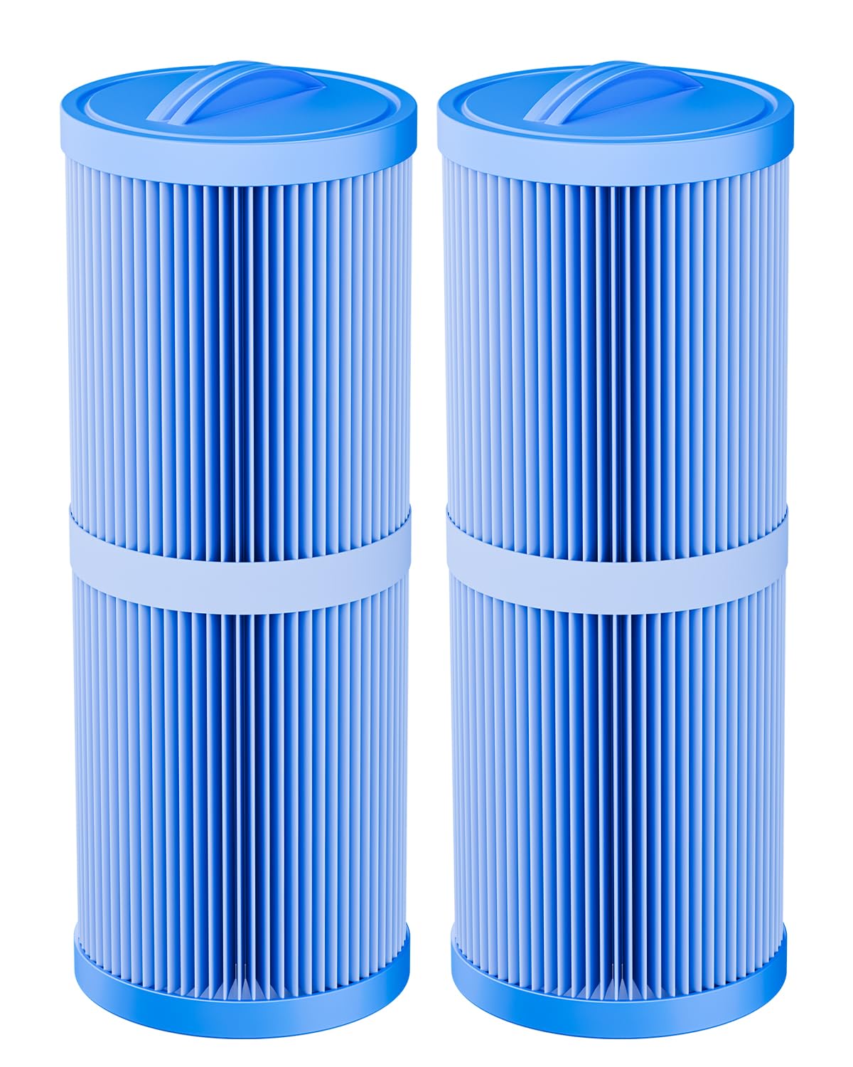 DAYEAR front view of two blue spa filters showing fit and finish for quick replacement