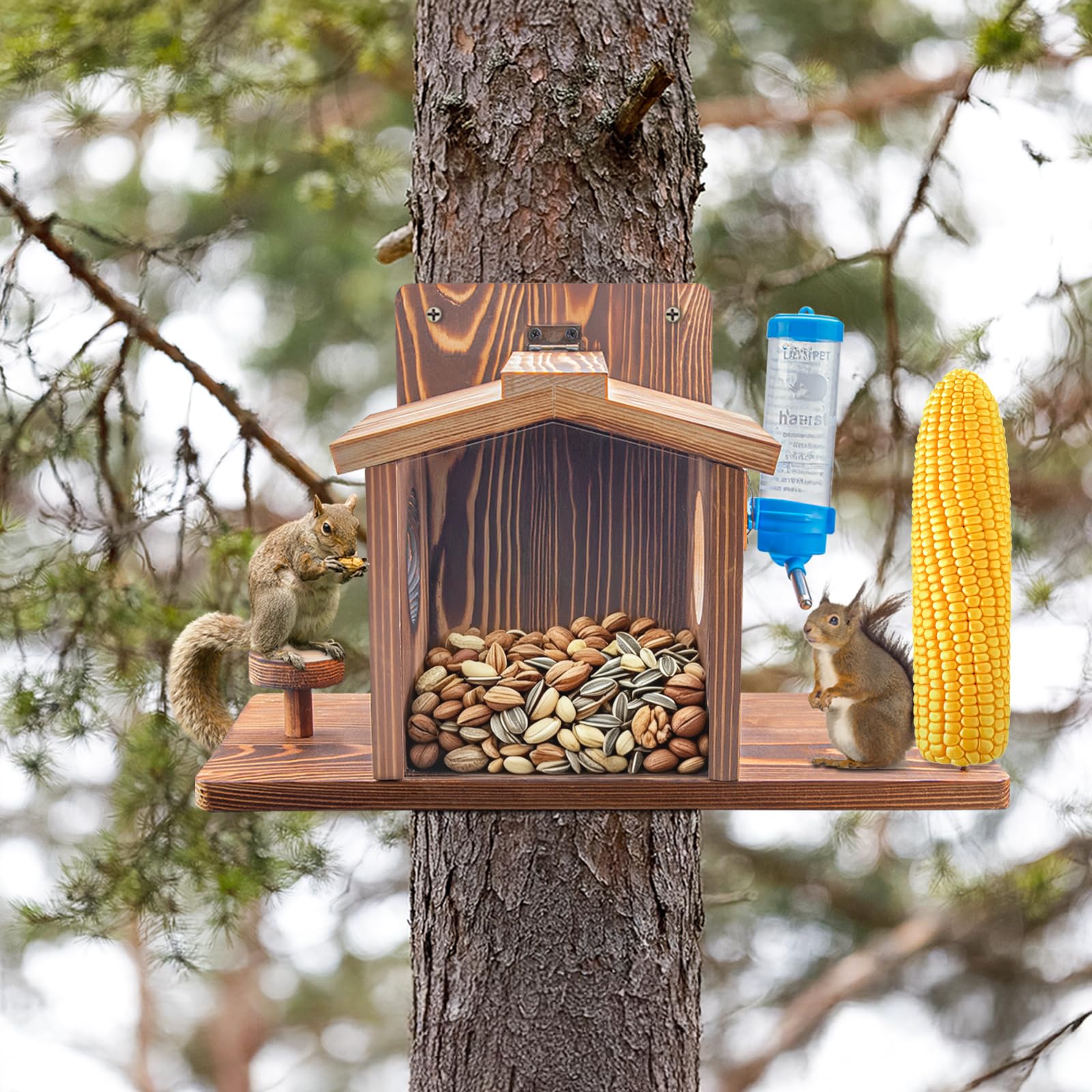 DAZUINIAO feeder pictured with included screwdriver and screws illustrating simple assembly