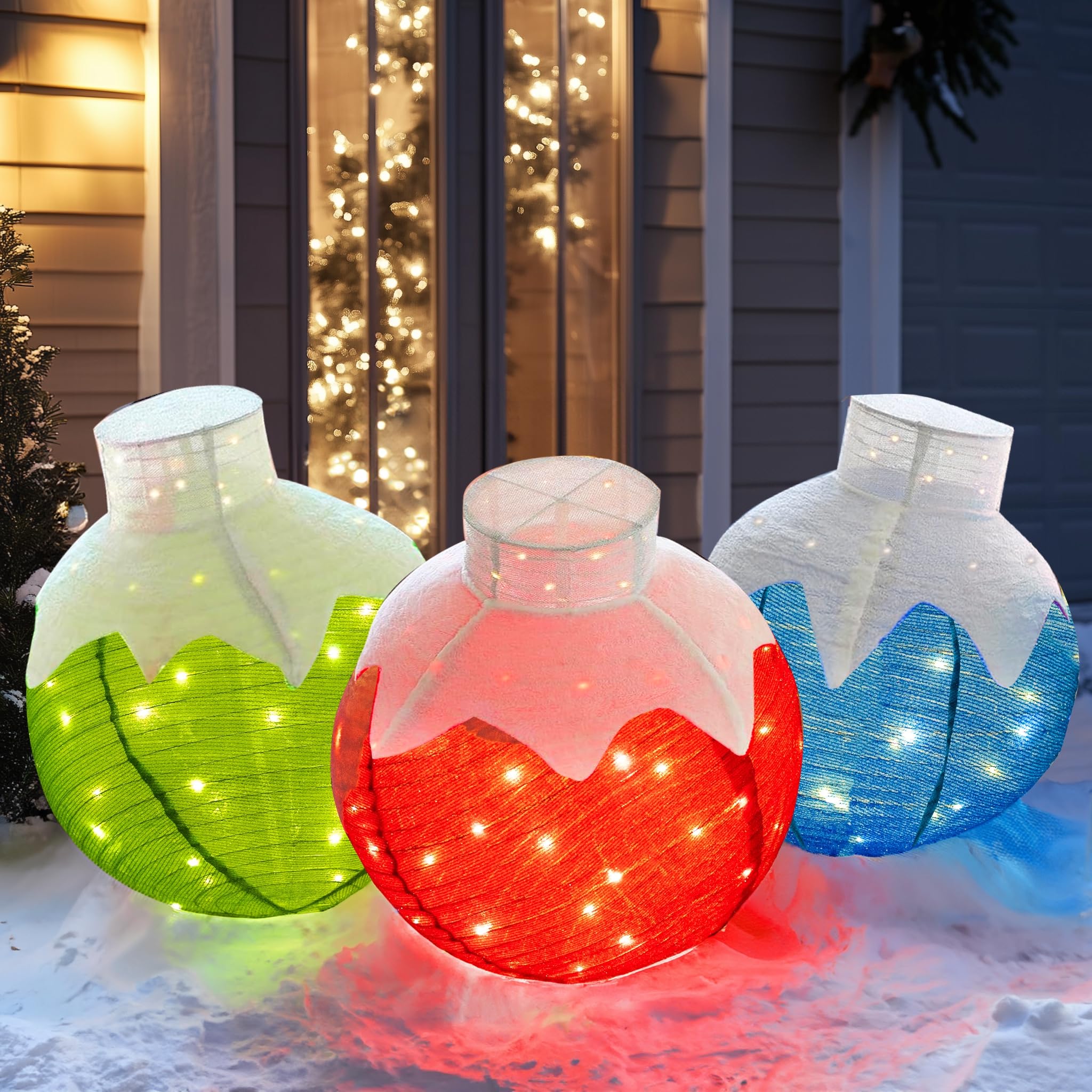 Dazzle Bright three-pack front view showing colorful lit spheres for instant curb appeal