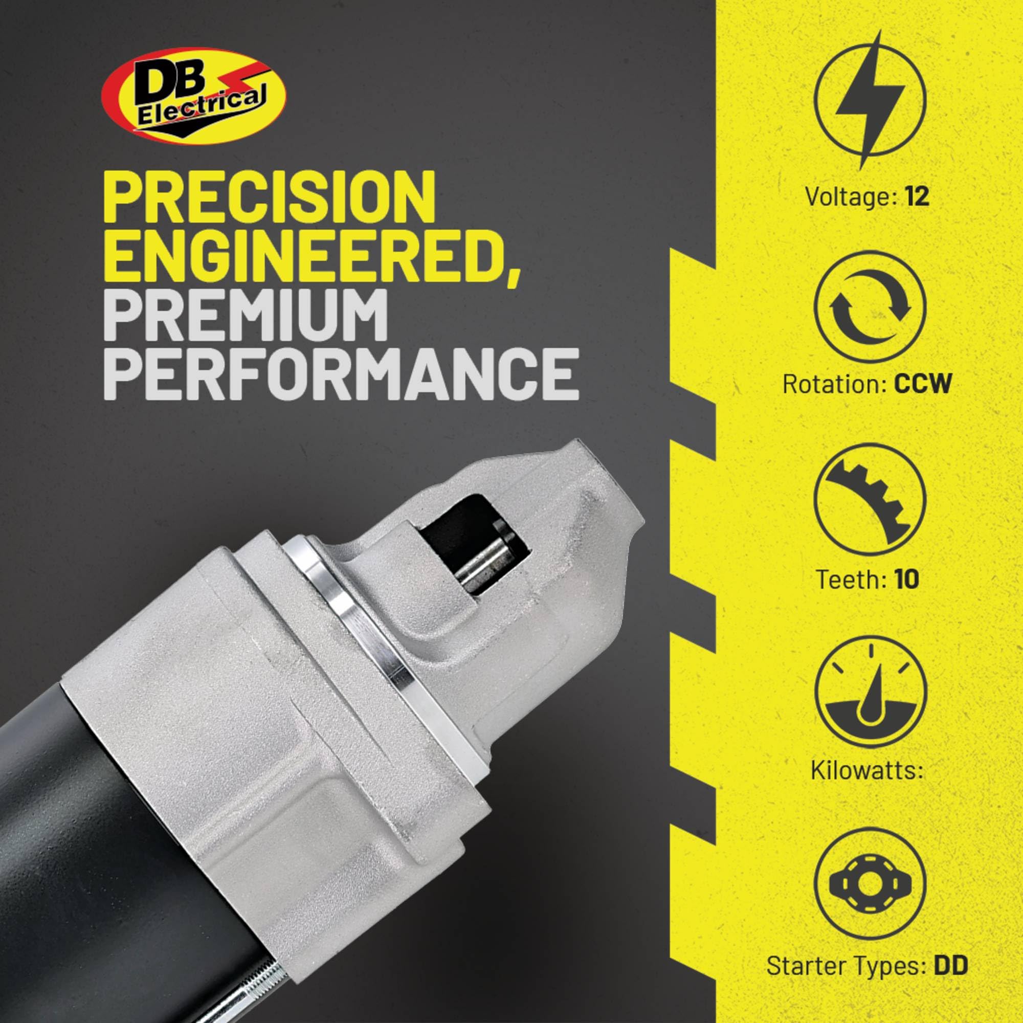 DB Electrical starter close-up of 10 tooth pinion for correct engagement