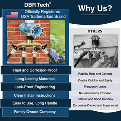 DBR Tech splitter in garden running multiple hoses for flexible watering