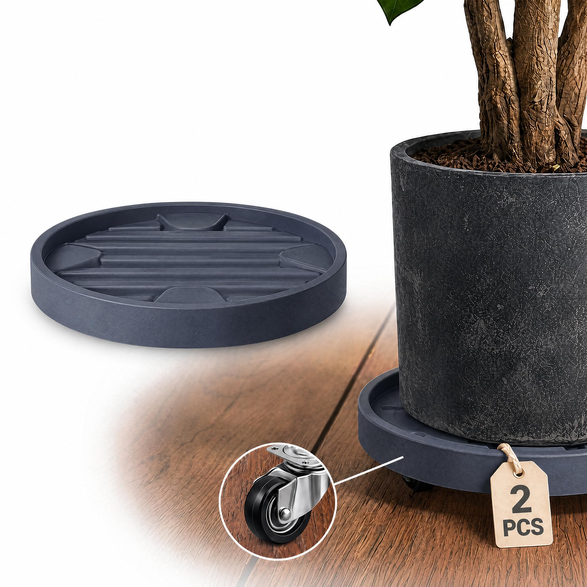 Dcpes front view of 12-inch plant caddy showing sleek design and stability