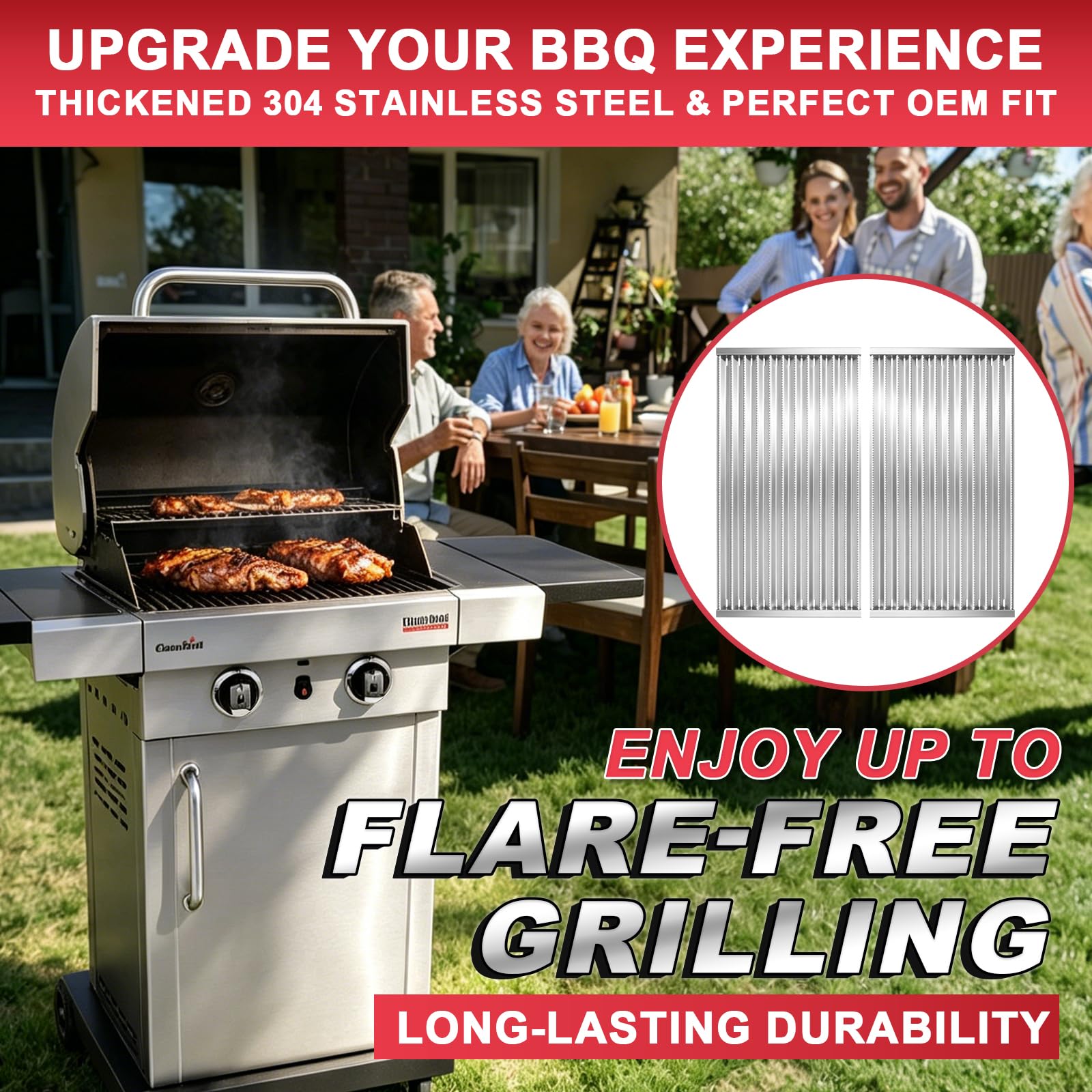 DcYourHome emitter plate in a backyard grill scene offering reliable grilling results