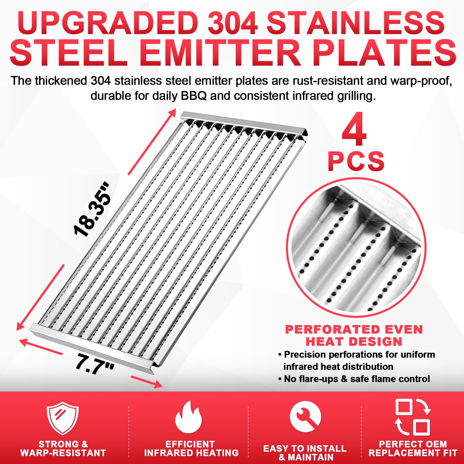 DcYourHome emitter plates installed in a grill demonstrating even heat distribution benefit