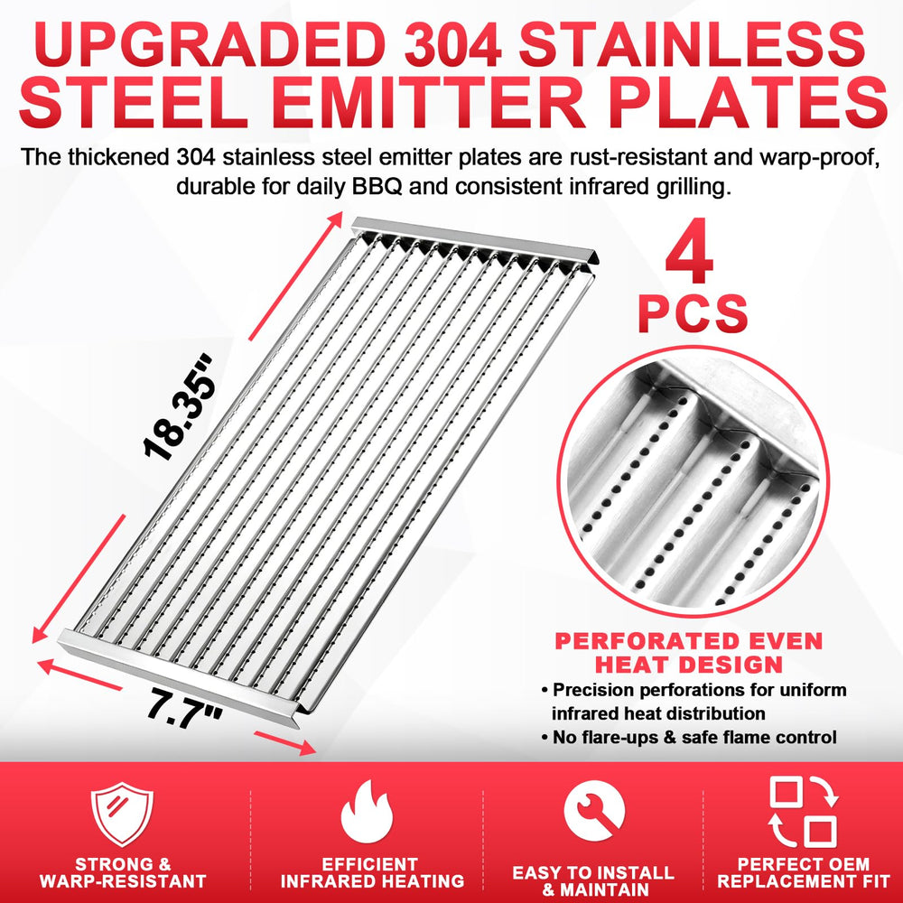 DcYourHome emitter plates installed in a grill demonstrating even heat distribution benefit