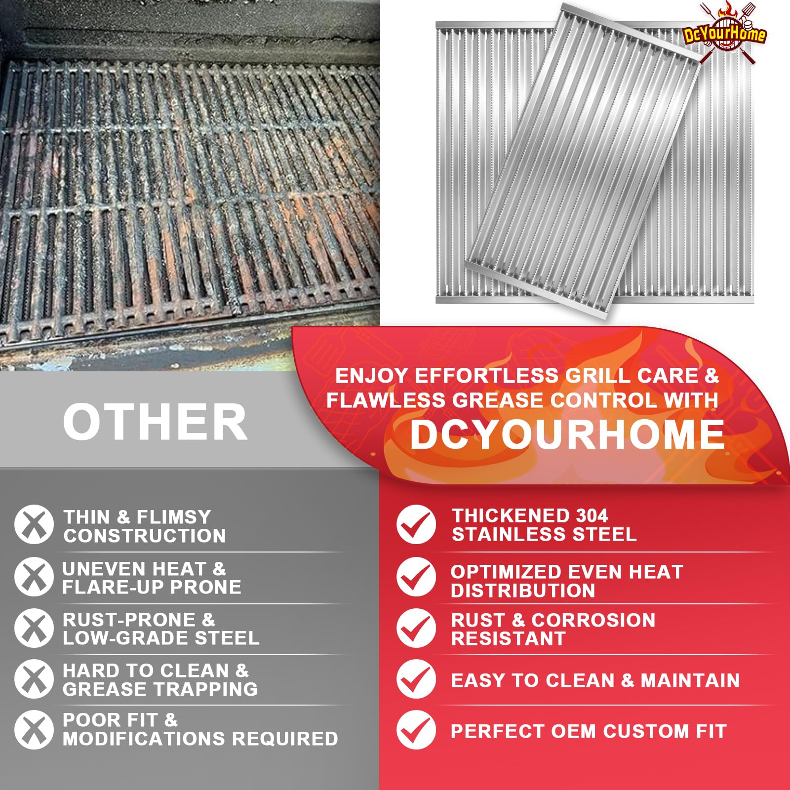 DcYourHome three-pack layout ready to replace all plates for a 4-burner grill